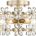 19.1" Crystal Chandelier, Modern 6 Light Flower Semi Flush Mount Ceiling Light, Dining Room Light Fixtures Over Table, Floral Ceiling Lamp for Bedroom Room, Living Room, Entryway, Foyer