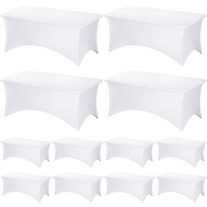 Fixwal 12 Pack White Spandex Rectangular Table Covers, 72"L x 30"W x 30"H, Wedding, Banquet, Party, Events