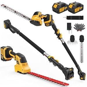 4-in-1 Pole Hedge Trimmer Cordless - Electric Hedge Trimmer & Grass Shear with 2x3.0Ah Batteries, 180° Adjustable Angle, 16 Ft Reach, Lightweight, Hedge Trimmers Cordless with Battery, for Garden/ Yard