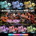 Rechargeable Bubble Machine with RGB Lights: 30,000 Bubbles Storm, Auto 360 Rotation & Remote Control - with Bubble Refill Solution & Power Display for Romantic Weddings, Kids Parties, Outdoor Fun