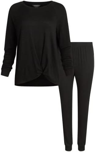 Eddie Bauer Lounge Sets for Women, Cozy Soft 2 Piece Loungewear Pajamas with Long Sleeve Shirt and Jogger - PJs Size L