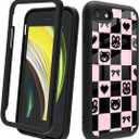 Compatible with iPhone SE 2022/2020 (3rd/2nd Gen), iPhone 8/7 | Shockproof Rugged Dual-Layer Protective Cover for Women Girls - Cute Bear Rabbit Ribbon Plaid 015
