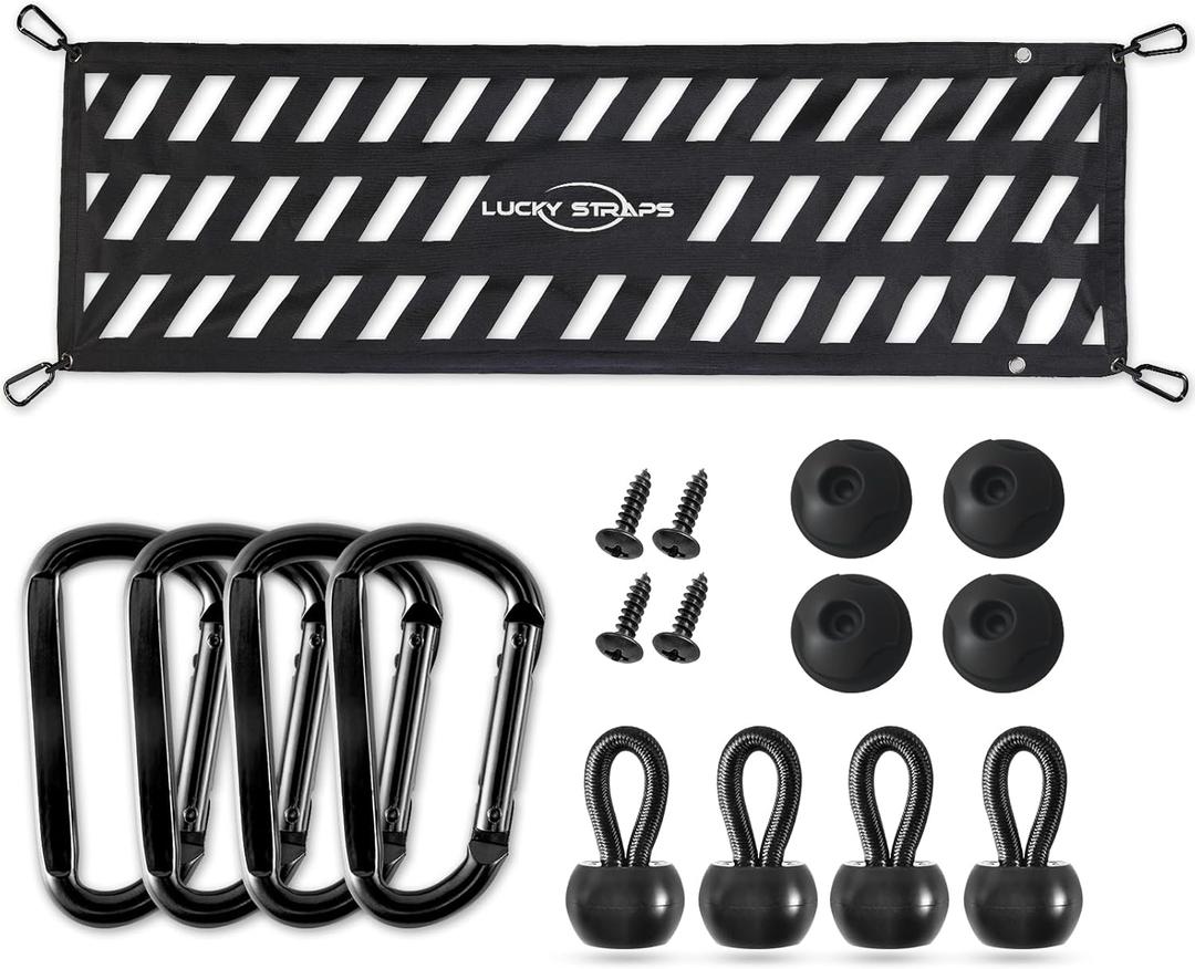 Lucky Straps Tailgate Net for Pickup Truck Bed, 60'' x 18'' Heavy Duty Cargo Netting for Full Size Truck, Easy-to-use Mesh for Chevrolet, Ford, Toyota, GMC, Jeep (Black)