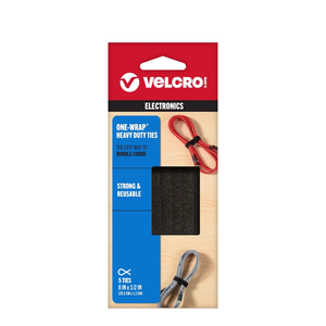 VELCRO Brand ONE-WRAP Bundling Strap – Reusable Fasteners for Keeping Cords and Cables Tidy - 8" x 1/2", 5 Ties, Black