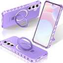for Galaxy S25 Case 6.2", with Magnetic Ring Stand [Curly Edge] [Wireless Charging] [Reinforced Corners] Slim Fit Shockproof Protective Phone Case - Matte Purple