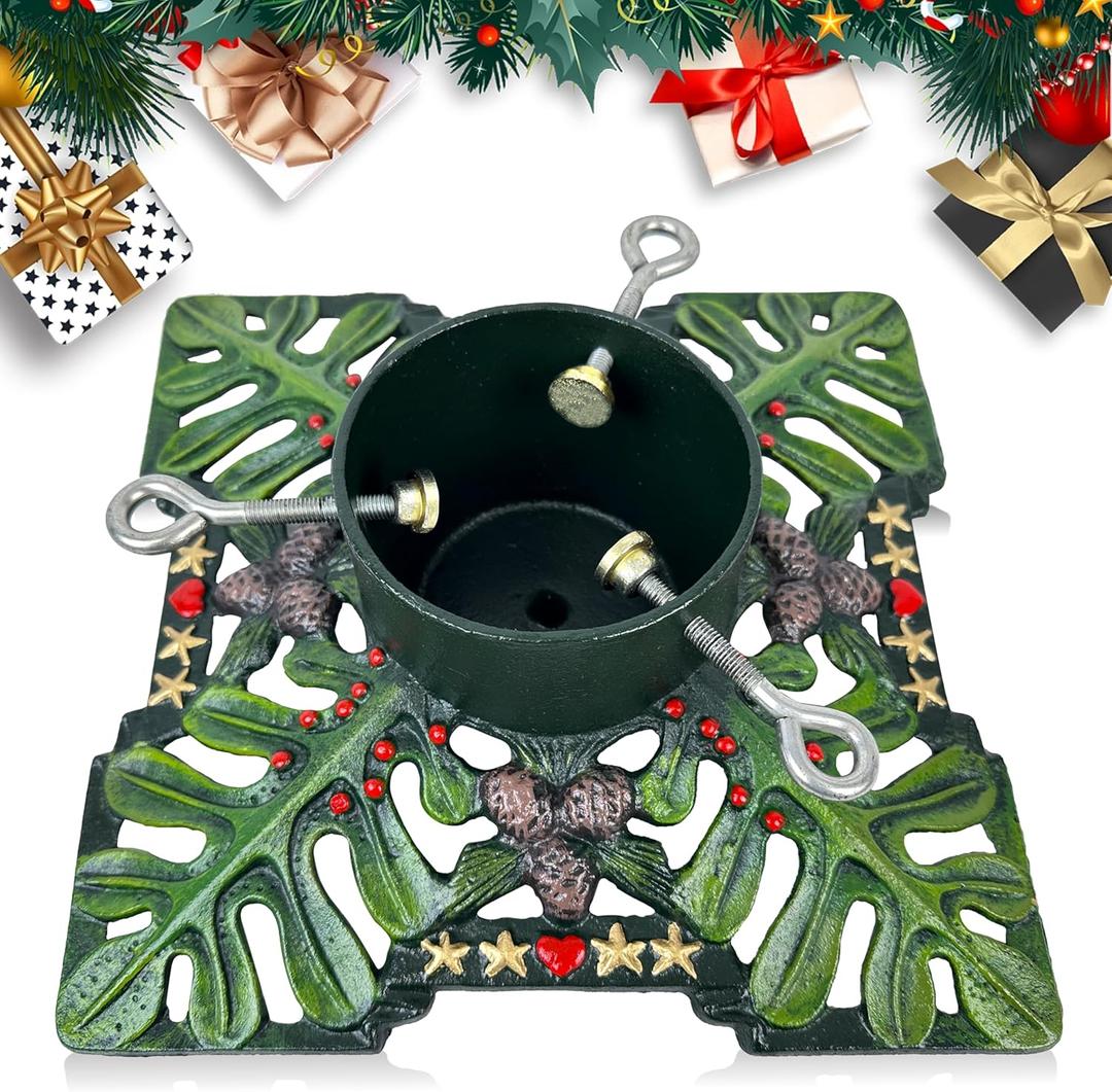 Christmas Tree Stand, Cast Iron Christmas Tree Stand for Real Trees Artificial Trees, Holds Up to 8ft Trees with 2.6" Diameter Trunks, Vintage Metal Tree Stand for Xmas Decor