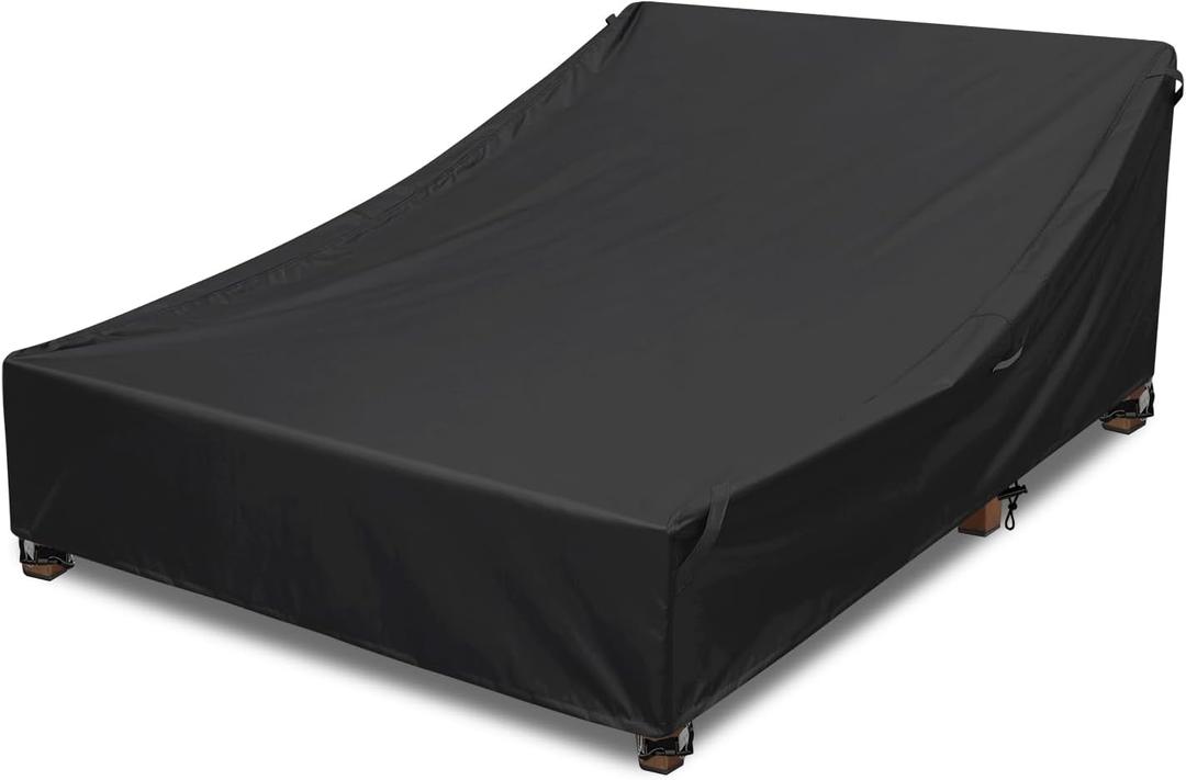Double Chaise Lounge Cover Outdoor Waterproof Lounge Chair Covers 600D Weather-Resistant Fabric Patio Chaise Cover for Pool Lounge Chairs, Lawn Sunbed Daybed Furniture 82x57x32 Inch