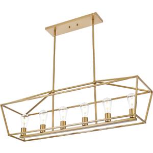 BONLICHT Farmhouse Chandeliers Gold 6 Light Modern Linear Dining Room Pendant Lighting Traditional Rectangular Kitchen Island Lantern Light Fixture Classic Ceiling Light with Adjustable Rods