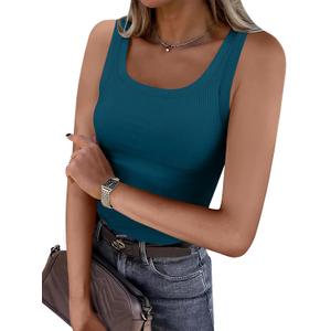 ANRABESS Womens Square Neck Ribbed Tank Tops 2026 Summer Sleeveless Shirts | Soft Lightweight Slim Fit Basic TeeCasual Work Going Out OutfitsFall Spring Layer Undershirts2026 Women Fashion Clothing (Teal, XL)