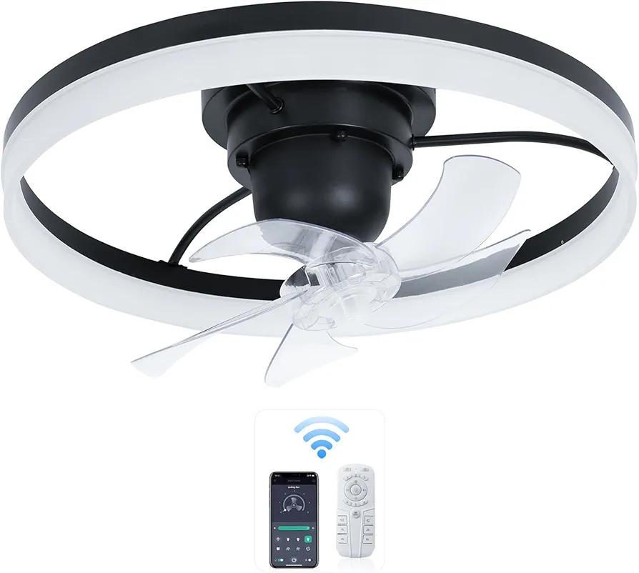 DSGSANO 20" Black Ceiling Fan with Light and Remote - Smart 360° Rotating Ceiling Fan, Adjustable 3000-6500K Color Temperature, 6 Speed Settings
