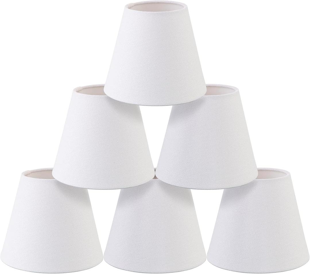 Senmao Home Decor Chandelier Shades Set of 6,Small lamp Shades clip on bulb, mini lamp shade with White Linen Dia 3"Top x 6"Bottom x 5"H (White, 3x6x5")