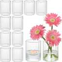 4 Inch Cylinder Glass Vases for Table Centerpieces, 12Pcs Clear Ribbed Flower Vases in Bulk for Wedding Decorations and Home Dcor, Short Hurricane Floating Candle Holder for Table (4 Inch H-12pcs)