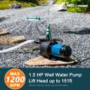 1.5HP 1200GPH Portable Garden Booster Pump with Prefilter