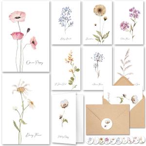 AUDREE 20 Pack Blank Cards and Envelopes 4x6 - Watercolor Single Blank Greeting Cards with Envelopes and Matching Sticker - Blank Note Cards and Envelopes for All Occasions