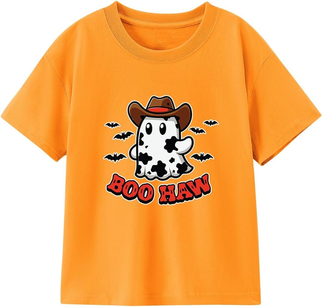 Halloween Shirts for Kids Toddler Boys Girls Pumpkin Shirts Ghost T-Shirts Clothes Short Sleeve Cotton Tee 2-8T (Boo Haw)