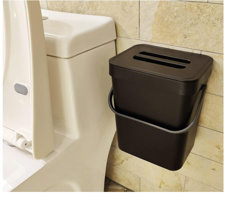 stonespace Kitchen Compost Bin for Countertop, Hanging Small Trash Can with Lid Under Sink for Kitchen Bathroom, Mountable Compost Bucket, Black (5L/1.3GAL)