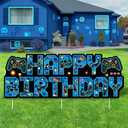 Video Game Birthday Decorations Yard Sign with Stakes Blue Gaming Birthday Party Decor Gaming Theme Happy Birthday Yard Sign Lawn Decor for Kids Player Bday Outdoor Garden Home Party Supplies
