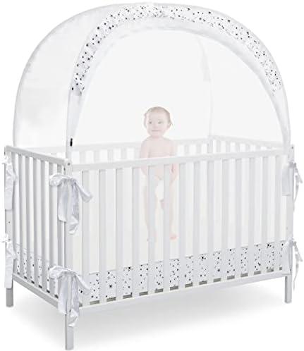 L RUNNZER Baby Pop Up Crib Tent, Crib Net to Keep Baby from Climbing Out, Crib Canopy Cover Against Falling and Bites, Strong Frame & Soft Breathable Mesh, White+stars