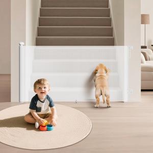 Retractable Baby Gate for Stairs & Doorways, 34" Tall Extends to 55" Wide, Mesh Baby & Pet Gate with Anti-Crawling Hook, Safety Gate for Toddlers, Doorways, Hallways, Indoor, White