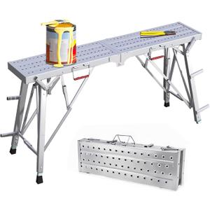 78.74"x9.84" Scaffolding Platform of Capacity 660 LBS Adjustable Height 39.37"-69.99" Heavy Duty Portable Scaffolding Ladder Work Platform Non-Slip Tripod Work Platform Drywall/Cleaning RV