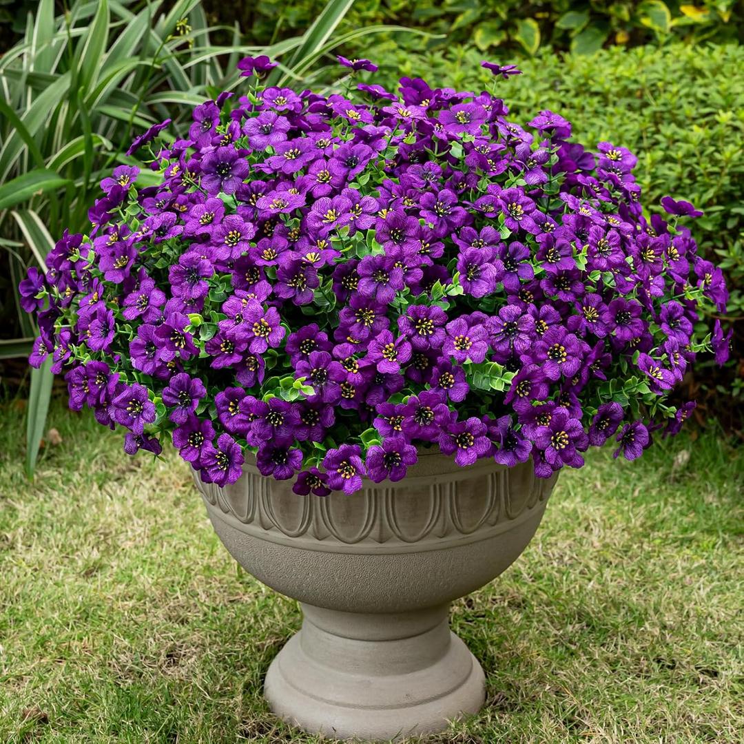 Lnoicy 20 Bundles Artificial Fake Flowers for Outdoor Faux Eucalyptus Flowers for Home Decoration,Fake Plants UV Resistant for Porch/GardenPurple