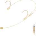 KIMAFUN Headset/Headworn Microphone Professional Earset Over Ear Hanging Condenser Mic Compatible with Sennheiser Wireless System Wireless System Bodypack Transmitter, Performance, Theater - Beige C2