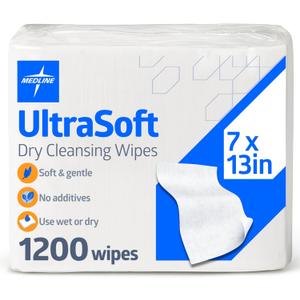 Medline Ultrasoft Dry Wipes, Soft Disposable Cleansing Cloths, 1200 Count, Dry Wipe Size is 7 x 13 Inches, Ideal for Sensitive Skin and Can Be Used as Washcloths