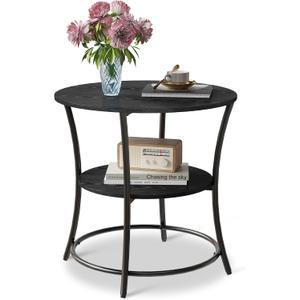 WLIVE 2 Tier Round End Table Steel Frame Small Space Living Room Nightstand | 2 Open Storage Shelves Adjustable Foot Pads Fits Sofa Bed Desk; Coffee Table Accent Table Side Table for Small Rooms, 21.7" D x 21.7" W x 21.7" H