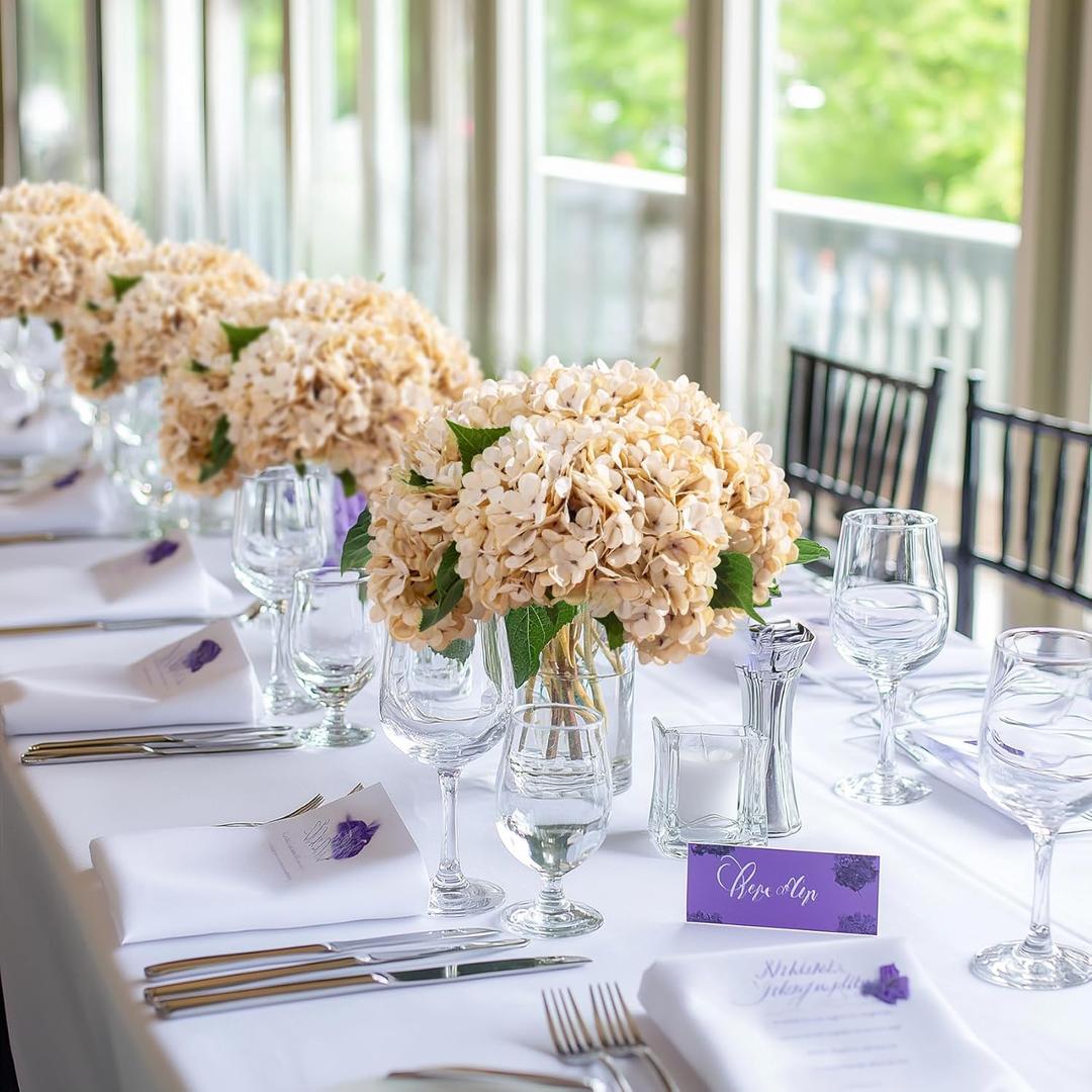 10PCS Fake Hydrangea Artificial Flowers Hydrangea Bouquet for Home Wedding Bridal Bouquet Office Party Table Centerpiece DIY Floral Decor (Autumn White)