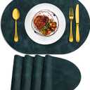 ADRIMER Placemats, Heat Resistant Oval Placemats Set of 4 Washable 12 x 17 Inch, Waterproof Table Mats, Wipeable Pu Place Mats for Kitchen, Dining Room, Dark Blue