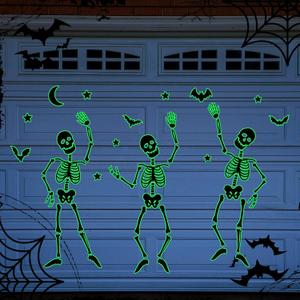 Chapou Halloween Skeleton Garage Door Magnets Glow in The Dark Skull Magnetic Sticker Decor Halloween Garage Door Decorations Magnets Black Spooky Decoration