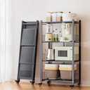 Folding Storage Shelves, 4-Tier Metal Foldable Shelf Shelving Rack Organizer On Rolling Wheels in Kitchen Warehouse Patio Pantry Garage Collapsible Shelves No Assembly (Black, 4-Layer), 64 x 34.1 x 115 cm