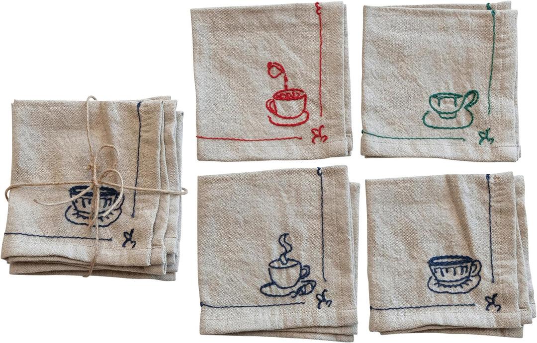 Creative Co-Op Coffee and Tea Cotton and Linen Cocktail Napkins, Multicolor, Set of 4