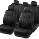 Road Comforts Premium Leather Full Set Seat Covers – Luxurious, Airbag-Compatible, Universal Fit for Cars, SUVs, Trucks, and Vans, Complete Front and Rear Protection - Black