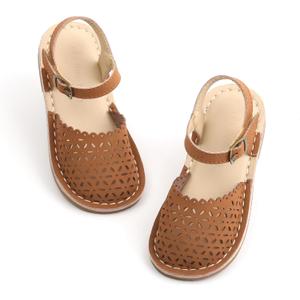 THEE BRON Toddler Girl Vintage Closed-Toe Sandals Hollow Out Rustic Summer Shoes (12 Little Kid, Tb2240-maple Brown)
