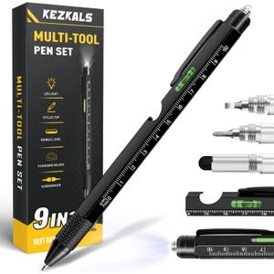 KEZKALS Valentines Day Gifts for Him Boyfriend, 9 in 1 Multitool Pen Gifts for Men, Mens Valentines Day Gifts for Husband, Mens Gifts for Dad, Birthday Gifts for Men Who Have Everything, Cool Gadgets (Black)
