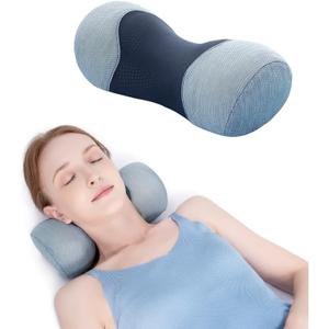 Bespilow Cervical Neck Pillow for Pain Relief - Small Cylinder Neck Roll & Round Bolster - Portable Memory Foam Traction Device for TMJ, Hump Correction, Travel & Sleeping Support, Odorless (1 Pillow +1 More Pillowcase (Grey))