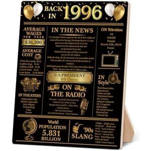 30th Birthday Party Decorations for Women Men, Black and Gold Back in 1996 Poster Wooden Sign, 30th Anniversary Birthday Table Decorations Party Favors
