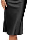 LYANER Women's Zipper Side Satin Silky Ruffle Silky Midi Skirt (Black) S/M