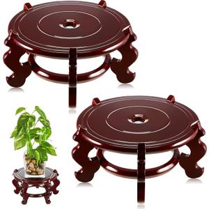 Geetery 2 Pcs 4 to 12 in Wooden Plant Stands Indoor Chinese Oriental Plant Stand for Vase Fishbowl Flower Pot Lamp Redwood Base Vintage Display Rack Decor(4 Inch)