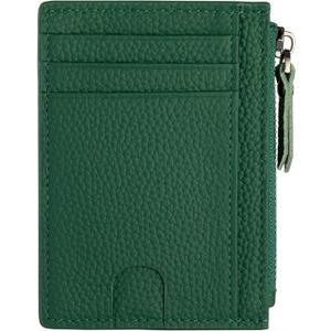 Slim Wallet for Women Small Leather RFID Blocking Credit Card Holder Minimalist Wallet with Coin Purses & Pouches,Deep Green