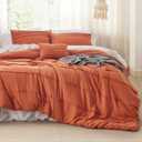Bedsure Queen Comforter Set - 4 Pieces Pinch Pleat Bed Set, Burnt Orange Boho Bedding for All Season, 1 Soft Comforter, 2 Pillowcases, 1 Decorative Pillow