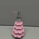 Christmas Soap Dispenser, Pink Flocking Effect Resin Hand Dish Soap Dispenser, Refillable Leak-Proof Decorative Pump Bottle for Bathroom Kitchen Holiday Decor Gift (Pink)