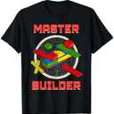 Master Builder Kids Building Blocks Birthday Bricks Boy T-Shirt, L