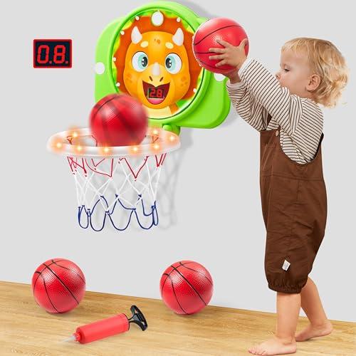 SYNCFUN Mini Basketball Hoop LED Scoring Indoor Hoop with 2 Balls, Indoor Adjustable Height Basketball Hoop, Space-Saving, Christmas Birthday Gifts Toy for Boy Girl Over 18 Months
