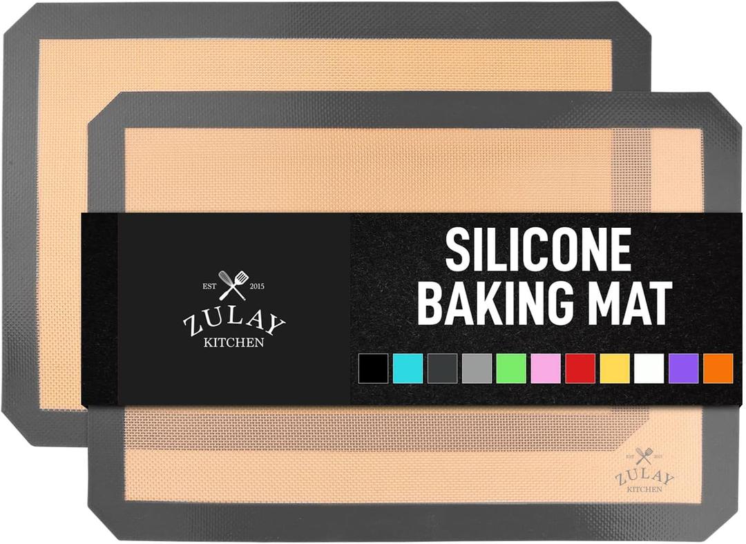 Zulay Kitchen Silicone Baking Mat Set  2-Pack 16.5  11.6 Reusable Non-Stick Silicone Baking Sheets, Food-Safe, Heat-Resistant up to 250F  Perfect for Cookies, Pastries & Oven Use (Dark Gray)