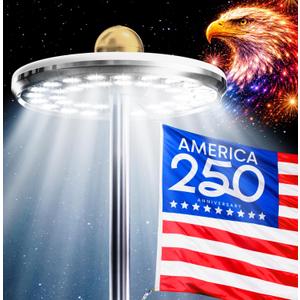 Deneve Deluxe Solar Powered Flagpole Lamp  Dusk to Dawn 12+ Hours, 26 LED, 1300 Lumen Outdoor Lighting for American Flag, Garden Decor, House Decor, 100% Coverage Silver Model
