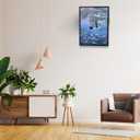 Gwindrise Framed Wall Art Painting: Black Cat in Water Lily Pond, 12x16-Inch, Monet Wall Art Vintage Prints, Cute Home Decor (Blue)