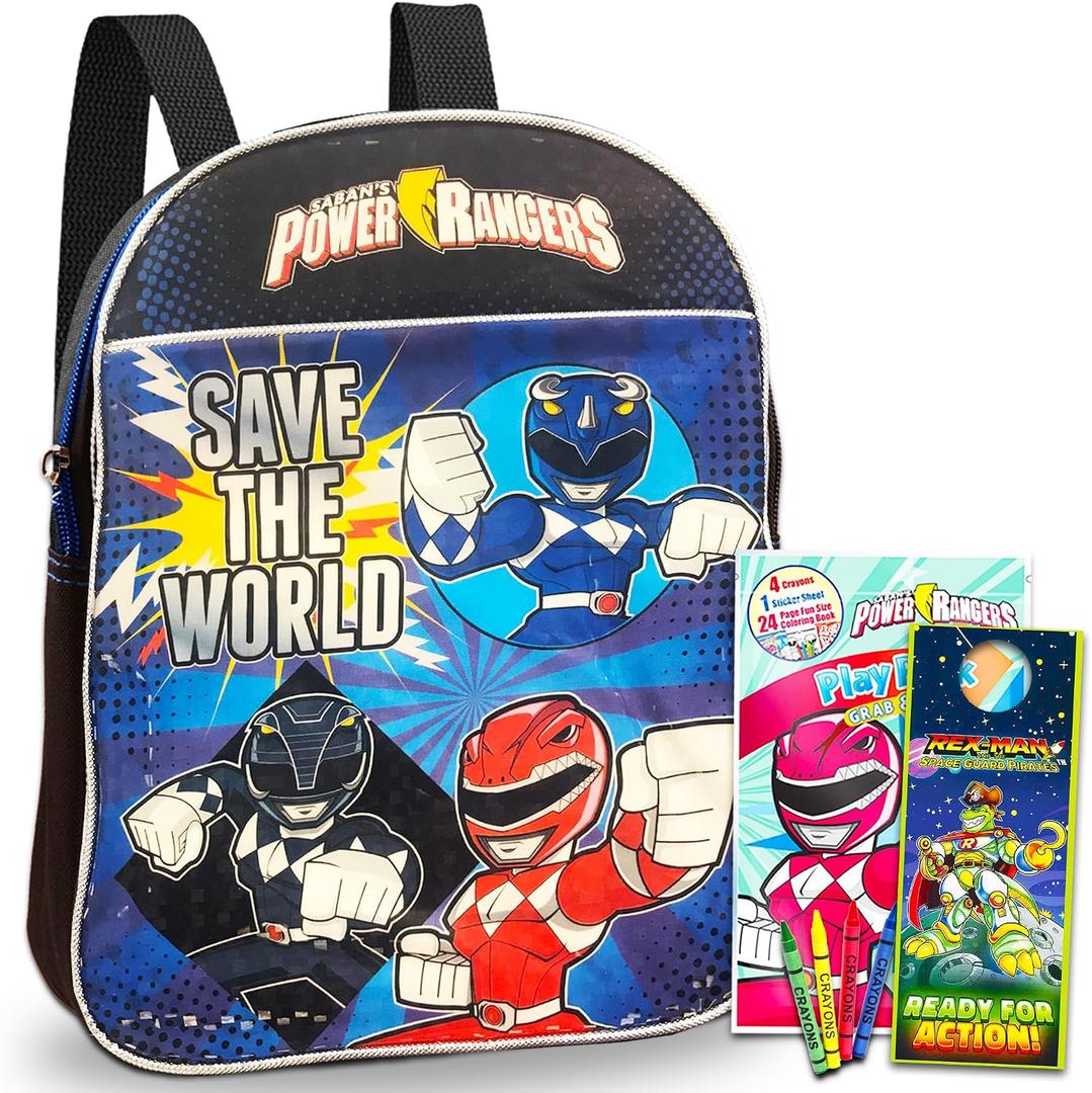 Power Rangers Backpack Preschool Boys Set with Stickers, Coloring Books and More