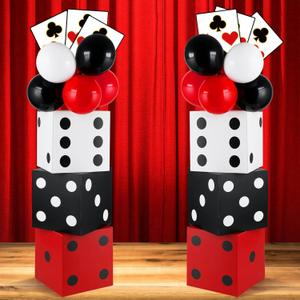 CHUNNIN 60 Pcs Casino Theme Party Decoration Casino Party Boxes Balloon Poker Cards 11 Inch Large Dice Favor Boxes 6 Pcs Jumbo Playing Cards for Dice Game Night Table Centerpieces Birthday Supplies